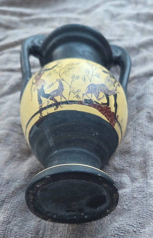 Vintage Style Greek Amphora Vase – Black Figure Mythology Pottery Decorative Vase 7.5 Inch