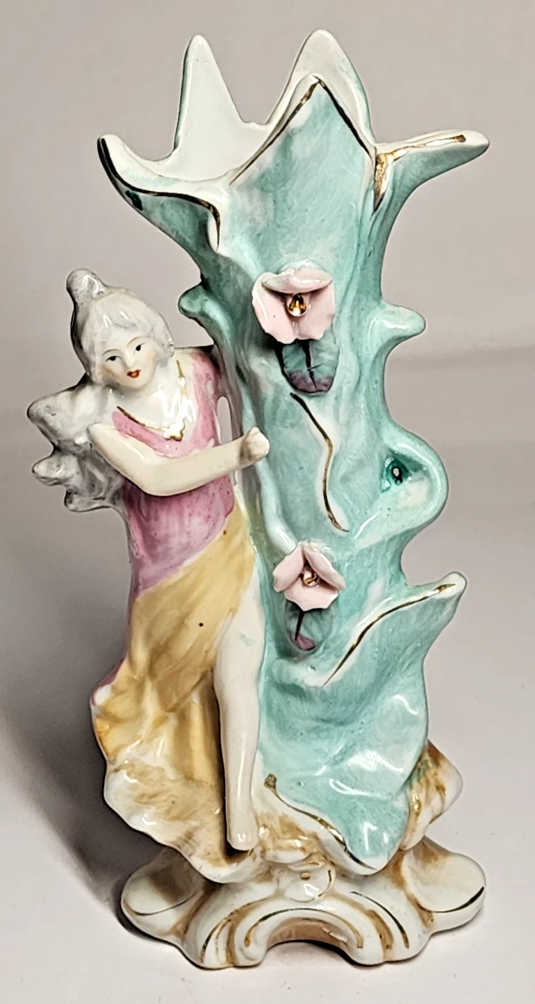 Hand-Painted Figural Vase – Decorative Ceramic Vase 7 Inch, Vintage Style Home Décor