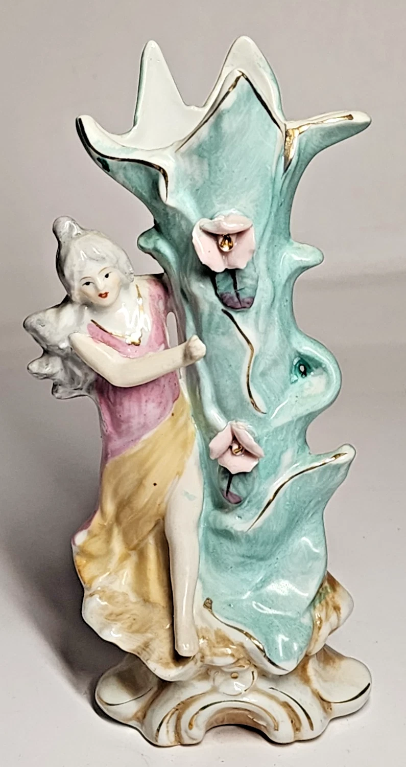 Hand-Painted Figural Vase – Decorative Ceramic Vase 7 Inch, Vintage Style Home Décor